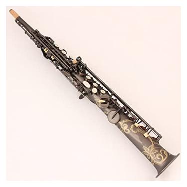 Imagem de Saxofone profissional saxofone soprano preto fosco laca B plana com estojo bocal palhetas pescoço latão saxofone kit para iniciantes (cor: preto fosco)