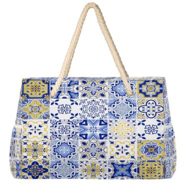 Imagem de hongjinglin Bolsa de praia grande, leve, dobrável, mandala, amarela, étnica, para piscina, bolsa de ombro, Cor 7, Large