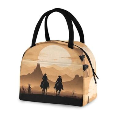 Imagem de Blueangle Lancheira isolada à prova de vazamento - Bolsa de almoço reutilizável com design de caubói do oeste americano, recipiente compacto para alimentos para escritório, viagens e atividades ao ar