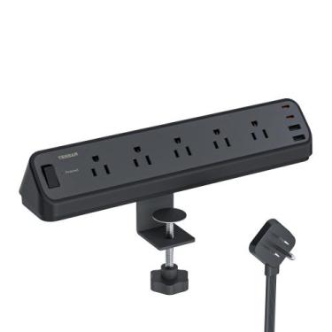 Imagem de Braçadeira de mesa Power Strip TESSAN, 5 tomadas, 4 cabos USB de 1,8 m