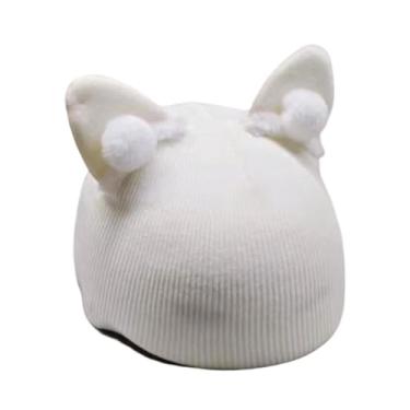 Imagem de Colaxi Capa para capacete de esqui, acessório esportivo de inverno, portátil, divertida e decorativa com pompons para as orelhas. Capa para capacete de, Branco