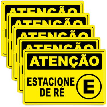 Imagem de Placa Sinalização Atenção Estacione de Ré, PS 1mm, Amarelo e Preto, 30x20cm, Resistente Sol e Chuva, com Fita Dupla Face (5)