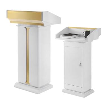Imagem de SPXMQSS Suporte de pódio de conferência de aço inoxidável, suporte de púlpito para igreja com prateleira de armazenamento para palestra, escola, 70 x 42 x 118 cm, branco