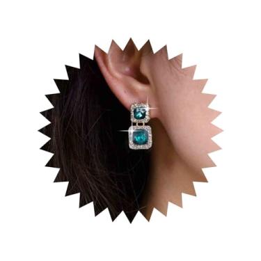 Imagem de Erimberate Brincos de esmeralda quadrados boêmios, brincos pendentes de esmeralda verde, brincos geométricos de cristal, brincos quadrados de strass, joias femininas, Zinco, Sem pedra preciosa