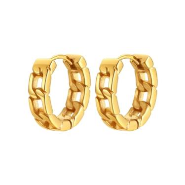 Imagem de ChainsPro Brincos de argola para homens e mulheres, elos cubanos/viking nórdico/crânio abraçado, joias punk hipoalergênicas, aço inoxidável/banhado a ouro/preto com caixa de presente, Aço inoxidável