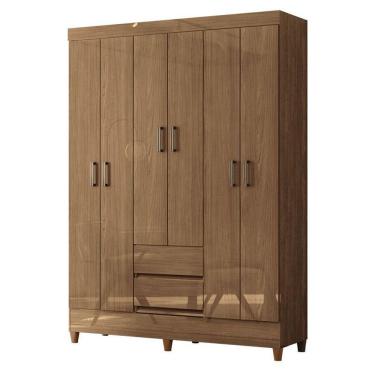 Imagem de Guarda Roupa Casal 6 Portas Com Pés Fit Jequitibá Acetinado - Santos Andirá