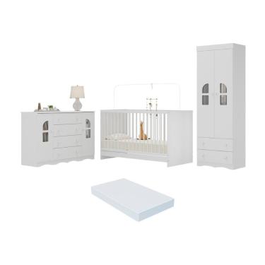 Imagem de Quarto De Bebê Completo Com Berço 3 Em 1 Com Colchão Incluso Liz Multimóveis MP4579 Branco