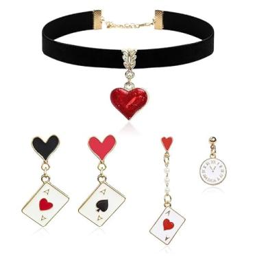 Imagem de Fantasia feminina de rainha de copas, gargantilha preta, colar e brincos de coroa, conjunto de colar, cosplay, joias, acessórios, presentes de amizade, presentes para mulheres, presentes de Natal, Dia