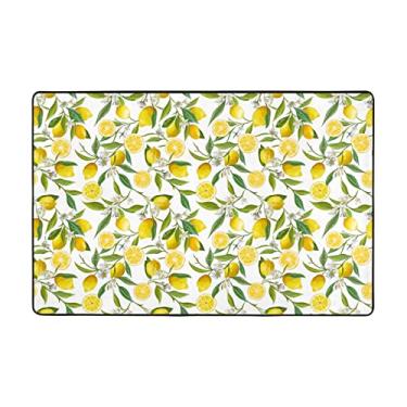 Imagem de Zeraoke Tapetes de área de limão amarelo para sala de estar 1,2 x 1,5 m, tapete macio e moderno, tapetes antiderrapantes para decoração de casa, tapete lavável para quarto, jantar, dormitório, quarto