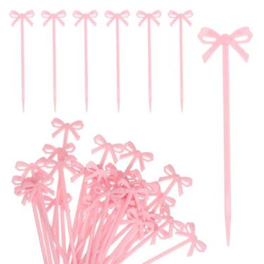 Imagem de LXUEJIE 30 peças de palitos de coquetel de laço, espetos de frutas pretas fofos para festa palitos de 10 cm arco laço aperitivo picaretas de aperitivo para aniversário, despedida de solteira, chá de