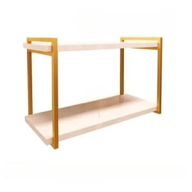 Imagem de Prateleira Industrial Suspensa 2 Níveis | Nicho de Parede em MDF e Aço para Sala, Quarto ou Cozinha(Dourado/Branco)