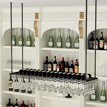 Imagem de APUM Suporte para pendurar no teto para garrafas de vinho e taças de vidro, prateleira de armazenamento de taças de vinho de cabeça para baixo, para bar, restaurante, decoração de casa