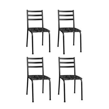 Imagem de Kit 4 Cadeiras Sala de Jantar Industrial Estofada Confortável Para Cozinha Mesa Moderna Metal Resistente (Floral)