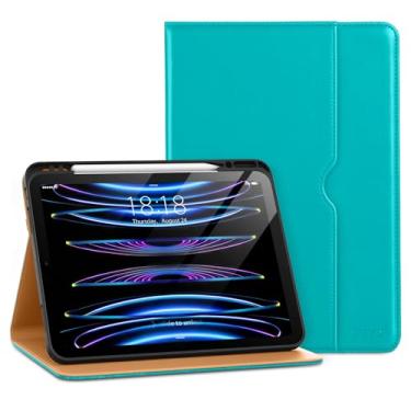 Imagem de DTTO Capa para iPad Pro 12,9 6ª/5ª/4ª/3ª geração 2022/2021/2020/2018, capa fólio de couro com suporte para Apple Pencil integrado - despertar/hibernar automático e vários ângulos de visualização, azul