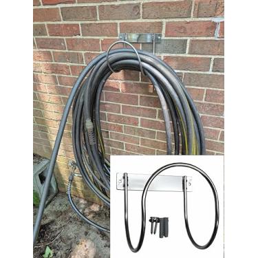 Imagem de Norsk Designs Mangueira de montagem em parede de aço inoxidável resistente/gancho utilitário, 20 x 20 cm com suporte de 17 cm, aço de grau 304 de 8 mm de diâmetro, armazenamento de mangueira de jardim