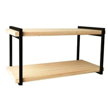 Imagem de Prateleira Industrial Suspensa 2 Níveis | Nicho de Parede em MDF e Aço para Sala, Quarto ou Cozinha(Preto/Madeira)