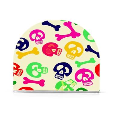 Imagem de Wassud Porta-guardanapos de acrílico com caveiras coloridas de desenho animado, dispensador de guardanapos de papel moderno em forma de U para mesa, cozinha, sala de jantar, bancada 1 peça (comporta