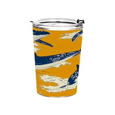 Imagem de STAYTOP Copo de aço inoxidável de baleia fofo de 368 g, copo de café isolado com tampa e canudo, caneca de café de viagem de parede dupla para bebidas quentes e frias