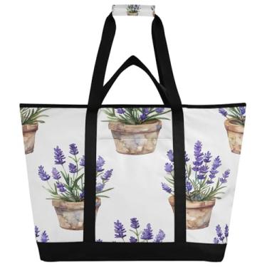 Imagem de STAYTOP Grande bolsa térmica térmica, em vaso, lavanda, dobrável, para cozinha, reutilizável, lancheira, à prova de vazamento, sacola para compras, comida, viagem, praia, acampamento