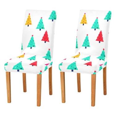 Imagem de STAYTOP 2 capas coloridas e fofas para cadeira de árvore de Natal, 2 peças, capas elásticas laváveis para cadeira de cozinha, protetor de assento removível para festas de fim de ano, cozinha, hotel