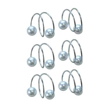 Imagem de Kit de 6 Anéis para Guardanapos, de Pérolas, Argola com Duas Voltas Dourada ou Prata, 4,5 x 4,5cm (6 Pçs Anel Duas Voltas/Prata)