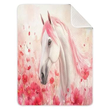 Imagem de Burbuja Cobertor de bebê de cavalo branco para meninos e meninas, cobertor macio e quente para bebês, cobertor infantil de 76 x 101 cm