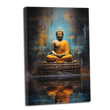 Imagem de Arte de parede em tela de Buda pinturas de estátua de Buda Zen Buda arte espiritual budista impressões de imagem decoração de sala de meditação emoldurada (Buda - 4,24 x 36 polegadas (60 x 90 cm))