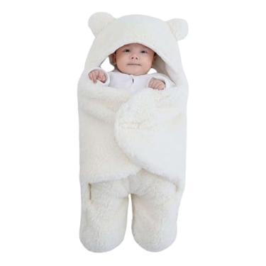 Imagem de Saco de Dormir para Bebê com Capuz de Urso, Tecido Anti-Alérgico Microsoft, Troca Rápida com Velcro, Costuras Reforçadas (Branco)