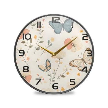 Imagem de YETTASBIN Relógio de parede acrílico com borboletas silvestres - Silencioso, sem tique-taque, operado por bateria, relógio redondo decorativo criativo para cozinha, sala de estar, banheiro, decoração