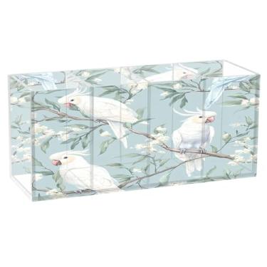Imagem de Burbuja Porta-canetas de acrílico para cacatuas brancas, 4 compartimentos, suporte de lápis transparente para pincéis de maquiagem, acessórios de mesa de escritório em casa