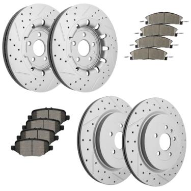 Imagem de Rotores de freio a disco dianteiro e traseiro Kits de freio Pastilhas de freio de cerâmica Rotores de freio a disco perfurados e ranhurados para Ford Police Interceptor Sedan Utility Special Service