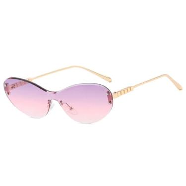 Imagem de Óculos de Sol Punk Oval Sem Aro Feminino e Masculino com Proteção UV400 para Esportes ao Ar Livre, Corrida e Ciclismo, nas Cores Dourado, Roxo e Rosa.