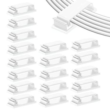 Imagem de Organizador de cabos de mesa, 40 peças, clipes autoadesivos para fios elétricos, suportes de fios adesivos para gerenciamento de cabos de TV, PC, laptop (branco)