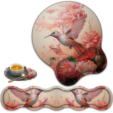 Imagem de Almofada de descanso de pulso para teclado + suporte para descanso de pulso + conjunto de porta-copos em forma de renda. Tapete de mouse antiderrapante para alívio ergonômico da dor no pulso para casa