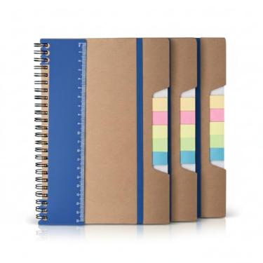 Imagem de Caderno Ecológico com Capa de Papel Kraft, 21x14cm, 70 Folhas Pautadas, Régua Destacável, Sticky Notes Coloridos, Bloco de Anotações, Elástico (3, Azul)
