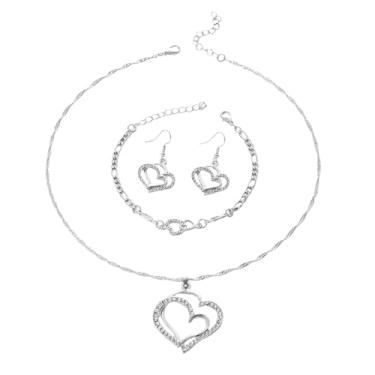 Imagem de MALOYANVE Conjunto de brincos de colar de amor de dia dos namorados com strass moderno conjunto de joias de cristal banhado a ouro para mulheres festa de aniversário de casamento dia dos namorados