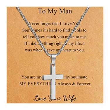 Imagem de Colar To My Son/Grandson/Dad/Boyfriend/Men/Brother Colar com pingente de cruz de prata para homens, filho, presente de mãe para meu homem, Neklace, neto, namorado, irmão, aniversário, joias, presente