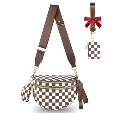 Imagem de Bolsa transversal feminina moderna, pochete grande, bolsa de cinto, bolsa quadriculada, carteiras, bolsas de ombro modernas, Marrom branco quadriculado, One Size, Presentes finos