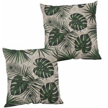 Imagem de 2 Almofadas Cheias Sofa Sala Impermeável Decorativa Antimofo Floral Verde