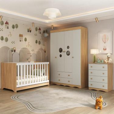 Imagem de Quarto De Bebê Completo Com Berço Americano 3 Em 1 Sonho Multimóveis MP4619 Madeirado-off White