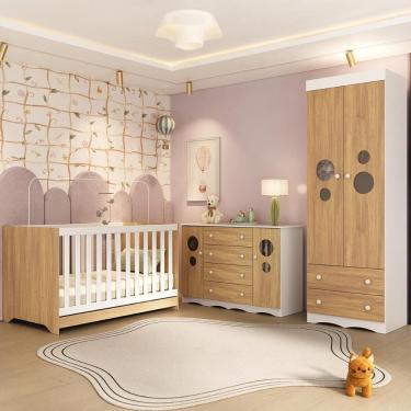 Imagem de Quarto De Bebê Completo Com Berço Americano 3 Em 1 Sonho Multimóveis MP4627 Branco-madeirado