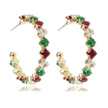 Imagem de Brincos femininos de argola de Natal com glitter, vermelho, verde, papai noel, papai noel, árvore de Natal, brincos pendurados, joias de festa de Natal, presentes, Small, Zinco, Sem pedra preciosa