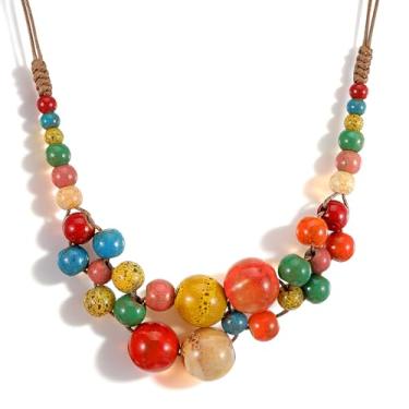 Imagem de DOPENSPI Colar de contas de cerâmica para mulheres, colar de contas boho joia de declaração Y2K contas hippie colares de fio para mulheres