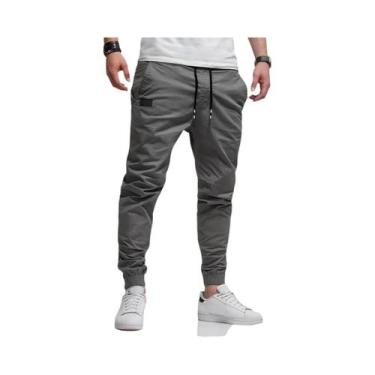 Imagem de Calças Esportivas Masculinas De Cor Sólida Com Cordão, Calças Casuais 