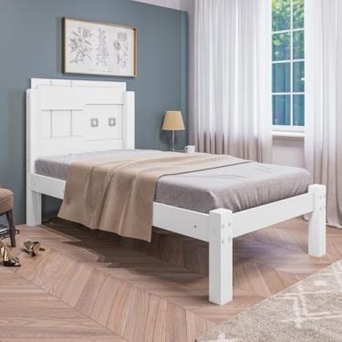 Imagem de Cama de Solteiro Branca Modelo Letícia com Cabeceira em MDF