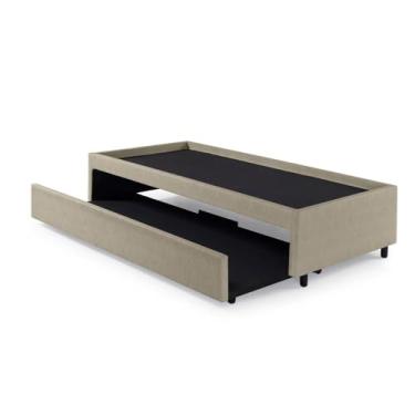 Imagem de Bicama Box para Dois Colchões Solteiro Courino Linho Bege 88x188x38 cm