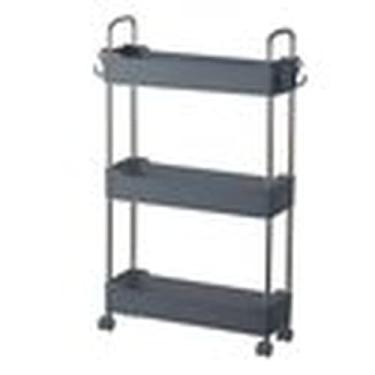 Imagem de Prateleira Multiuso 3 Andares com Rodinha, Cinza, Plástico PP e Aço Inox, 62x12x40 cm, com Rodízios 360°