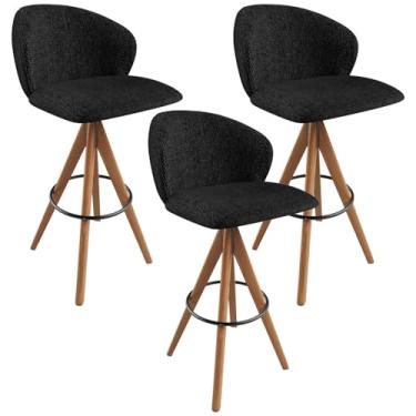 Imagem de Kit 03 Banquetas Alta Giratória Bar Cozinha Sala de Jantar Bar Mia L02 Linho Chumbo - Lyam Decor