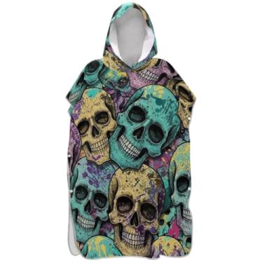 Imagem de Joisal Poncho de surf colorido caveira trocador adulto toalha de praia com capuz impressão leve homens mulheres poncho com capuz