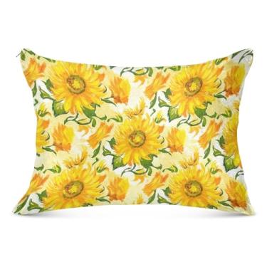 Imagem de Fronhas decorativas de girassóis amarelos claros florais com zíper padrão queen king size fronha fofa almofada deslizante para casa roupa de cama, tamanho king, 50,8 cm x 101,6 cm